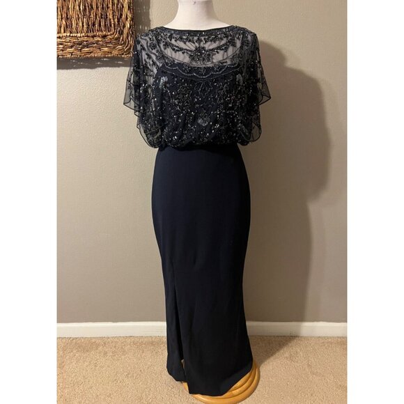 Aidan Mattox Dress 4 Blue Sequin Formal Long Maxi Cruise Party Wedding $450 NEW - Picture 9 of 16